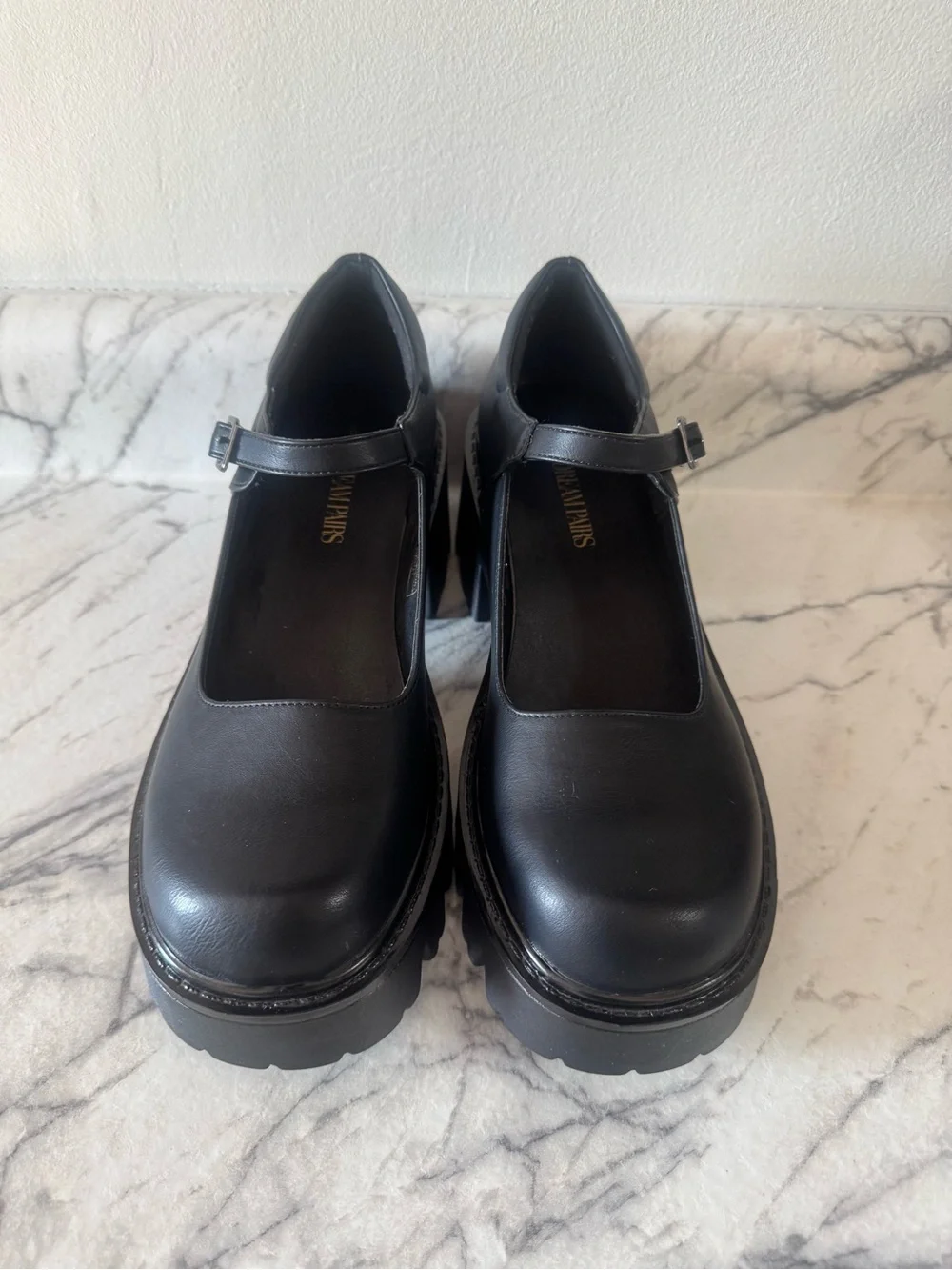 Black Chunky Mary Jane Style Platform Heels